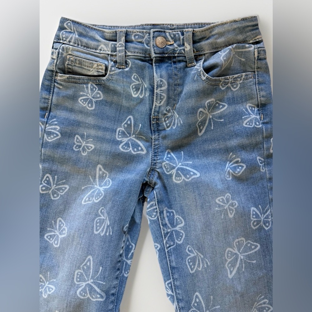 Jumping Beans Girls Size 7 Butterfly Print Flare Jeans Blue Stretch Denim - Picture 3 of 7